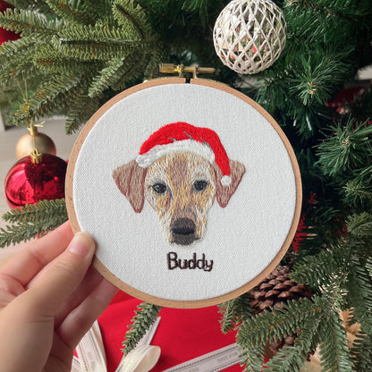 Custom Embroidered Pet Face Portrait Ornament, Personalized Embroidered Christmas Ornament
