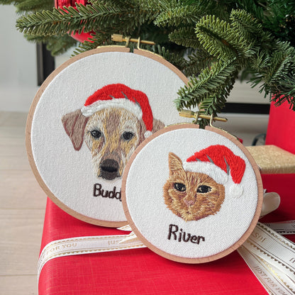 Custom Embroidered Pet Face Portrait Ornament, Personalized Embroidered Christmas Ornament