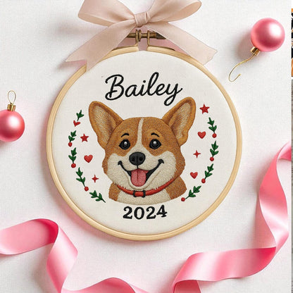 Personalized Pet Photo Christmas Handmade Ornament: Custom Name + Photo Portrait