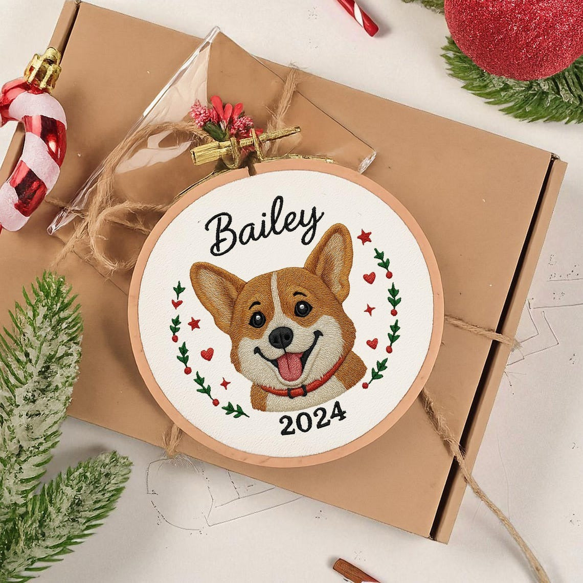 Personalized Pet Photo Christmas Handmade Ornament: Custom Name + Photo Portrait