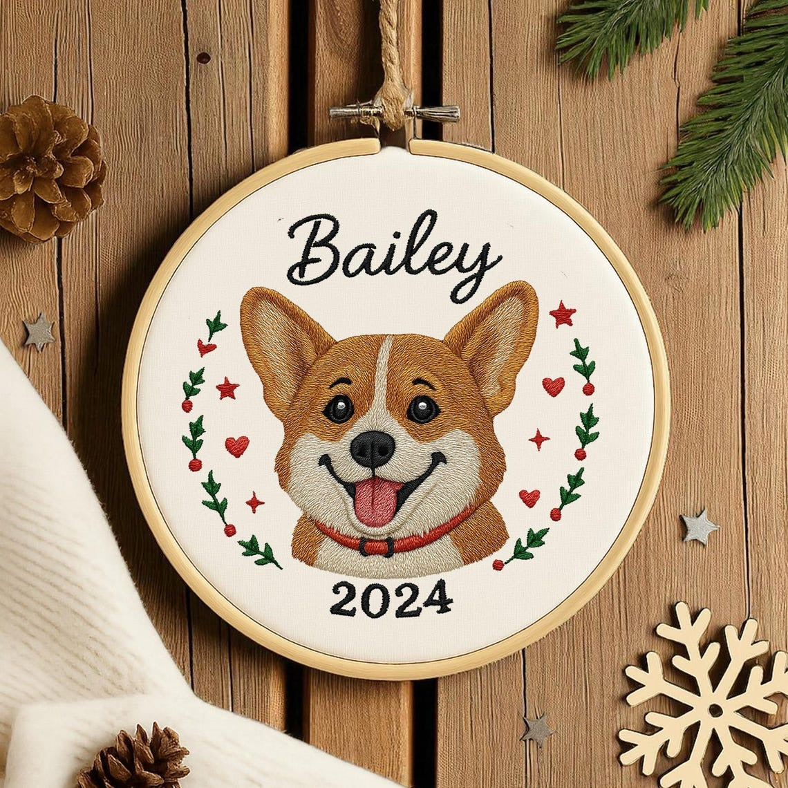 Personalized Pet Photo Christmas Handmade Ornament: Custom Name + Photo Portrait