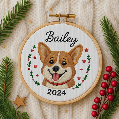 Personalized Pet Photo Christmas Handmade Ornament: Custom Name + Photo Portrait