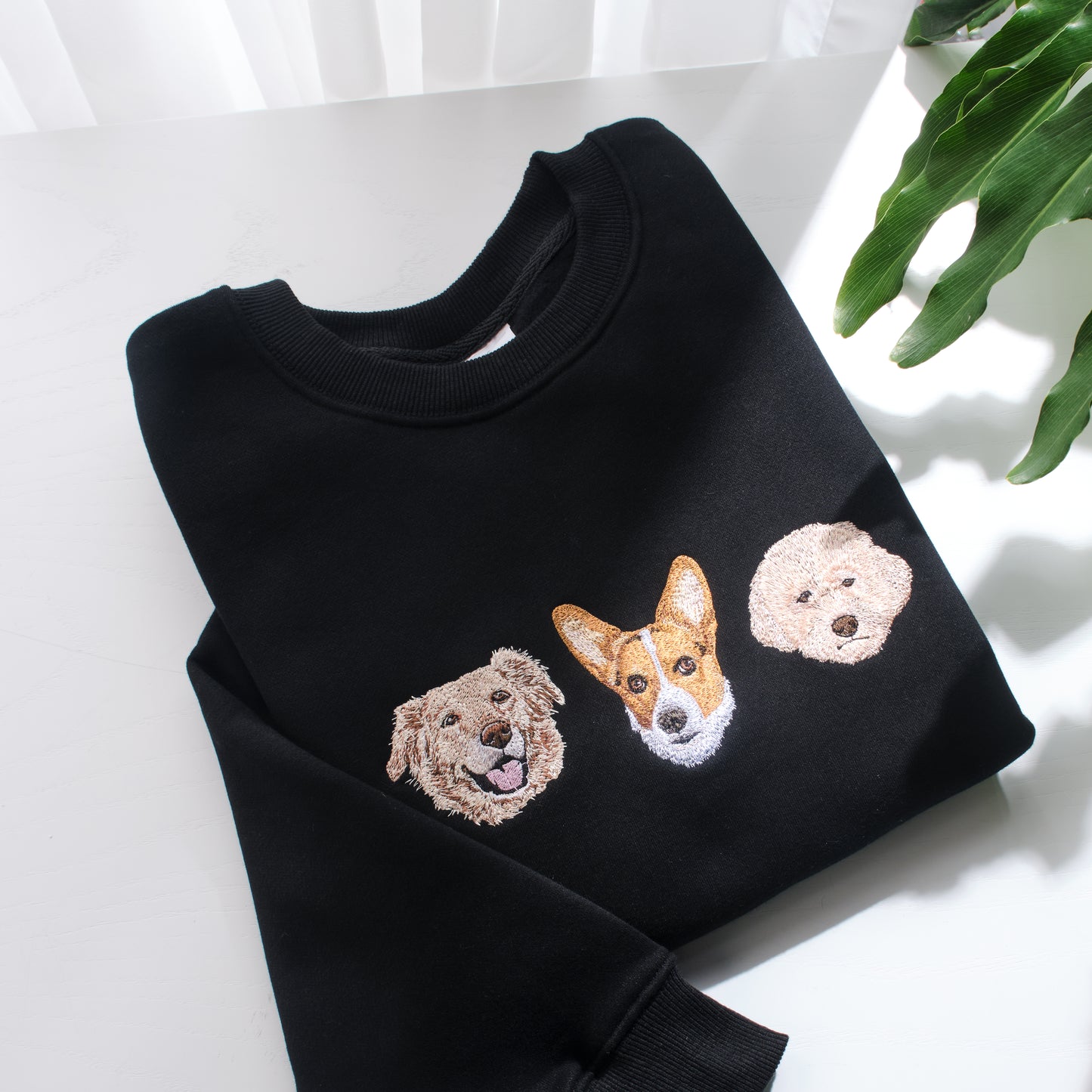 Custom Embroidery Pet Face Portrait Sweatshirt, Dog Dad Gift