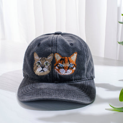 Personalized Embroidered Cat Face Dad Cap, Gift For Cat Dad