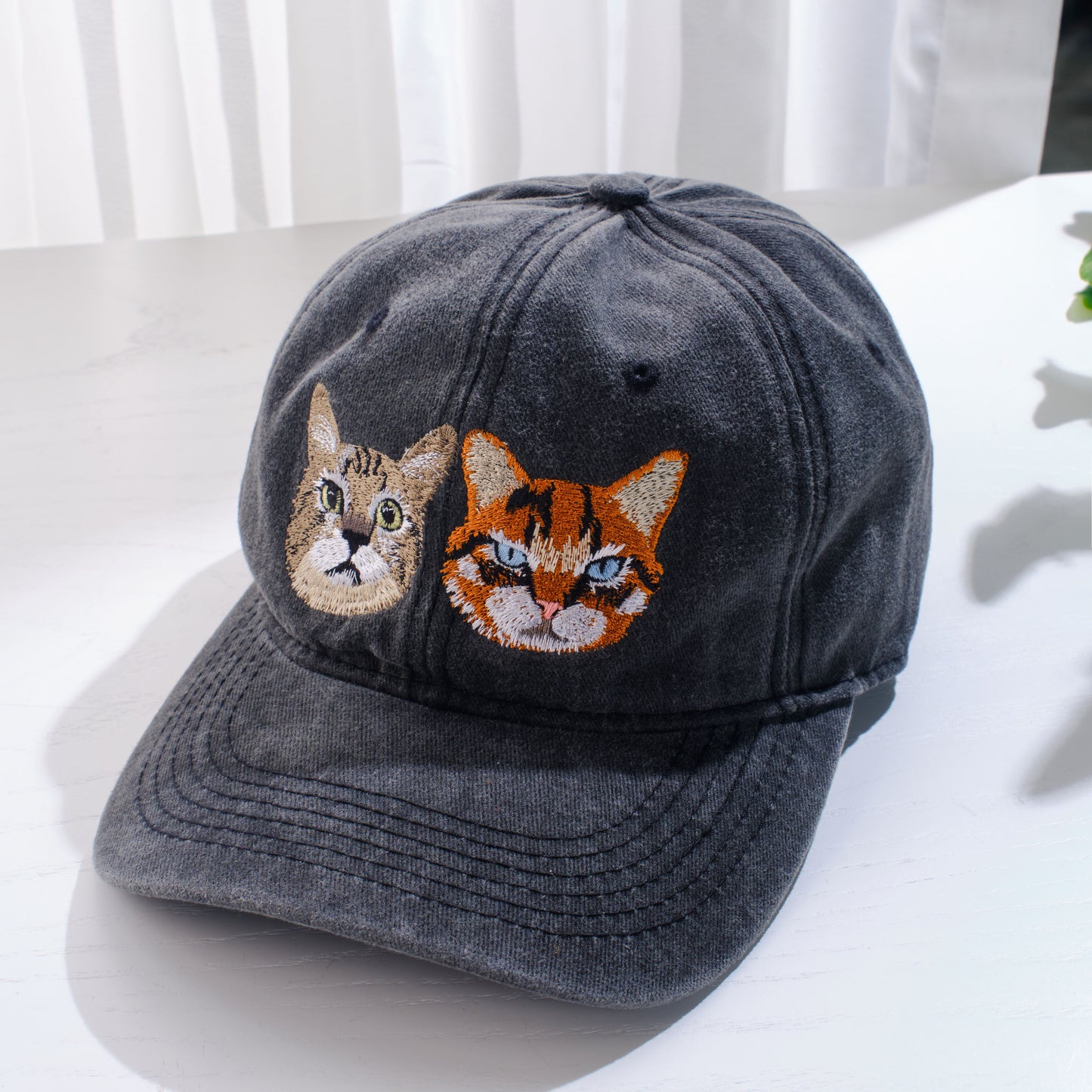 Personalized Embroidered Cat Face Dad Cap, Gift For Cat Dad