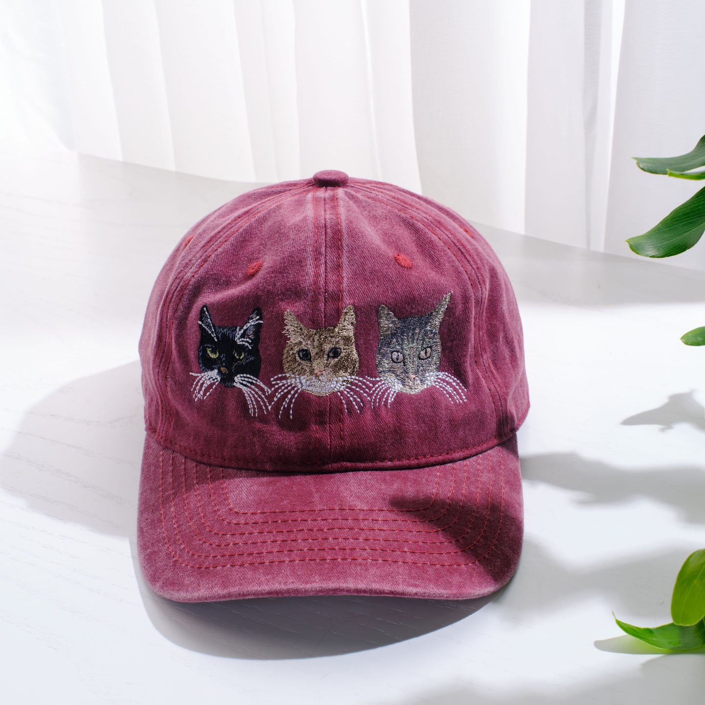 Personalized Embroidered Cat Face Dad Cap, Gift For Cat Dad