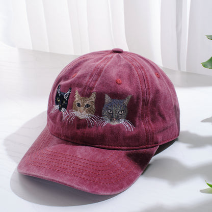 Personalized Embroidered Cat Face Dad Cap, Gift For Cat Dad