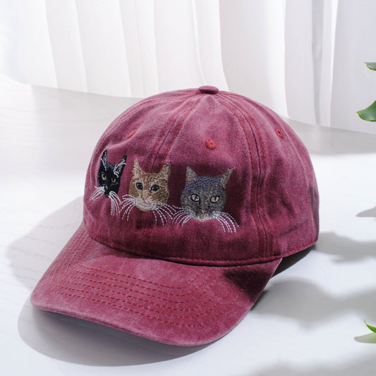 Personalized Embroidered Cat Face Dad Cap, Gift For Cat Dad