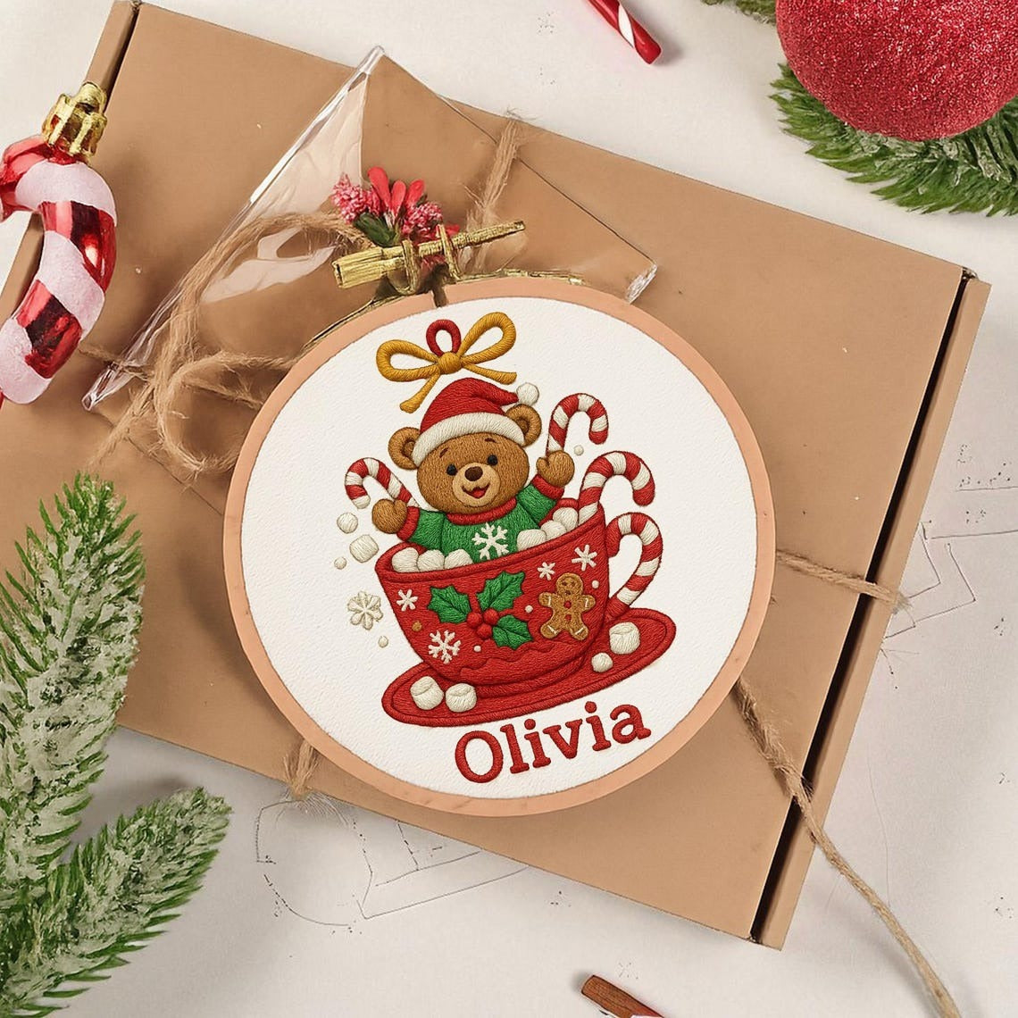 Babys First Christmas Ornament, New Baby Gift, Custom Ornament Keepsake, Personalized Embroidered Ornament for Baby First Christmas