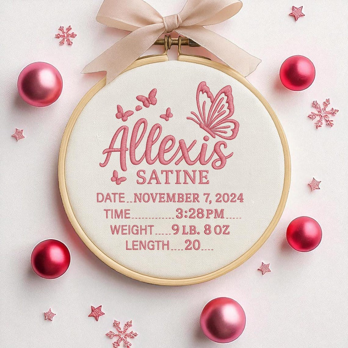 Baby Announcement Sign With Birth Stats Ornament, Baby Girl Name Sign With Butterfly, Baby Name Sign for Nursery 2025
