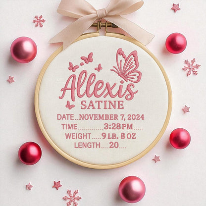 Baby Announcement Sign With Birth Stats Ornament, Baby Girl Name Sign With Butterfly, Baby Name Sign for Nursery 2025
