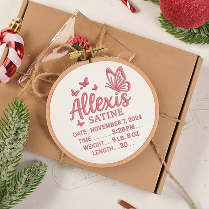 Baby Announcement Sign With Birth Stats Ornament, Baby Girl Name Sign With Butterfly, Baby Name Sign for Nursery 2025