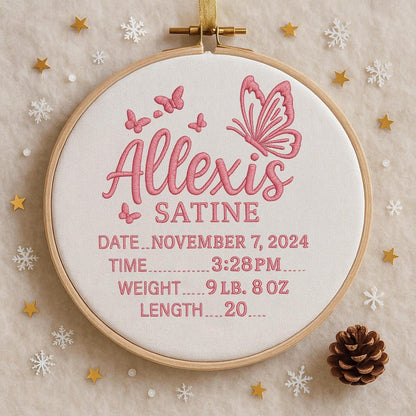 Baby Announcement Sign With Birth Stats Ornament, Baby Girl Name Sign With Butterfly, Baby Name Sign for Nursery 2025
