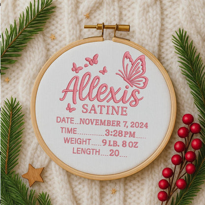 Baby Announcement Sign With Birth Stats Ornament, Baby Girl Name Sign With Butterfly, Baby Name Sign for Nursery 2025