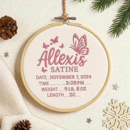 Baby Announcement Sign With Birth Stats Ornament, Baby Girl Name Sign With Butterfly, Baby Name Sign for Nursery 2025