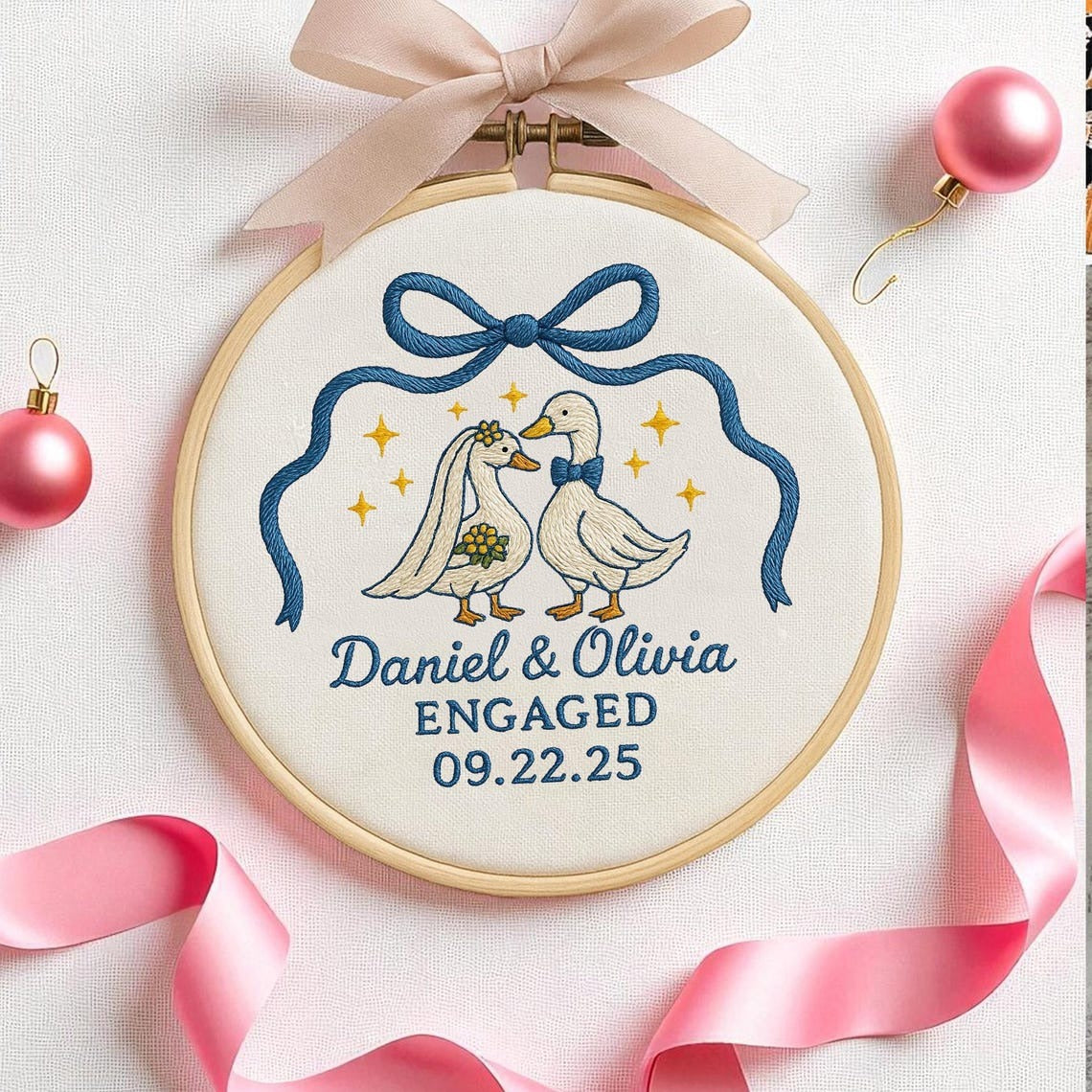 Personalized Engagement Gift for Couple, Custom Silly Goose Engaged Ornament, Engagement Keepsake Ornament Handmade