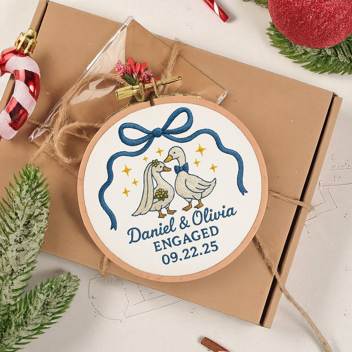 Personalized Engagement Gift for Couple, Custom Silly Goose Engaged Ornament, Engagement Keepsake Ornament Handmade