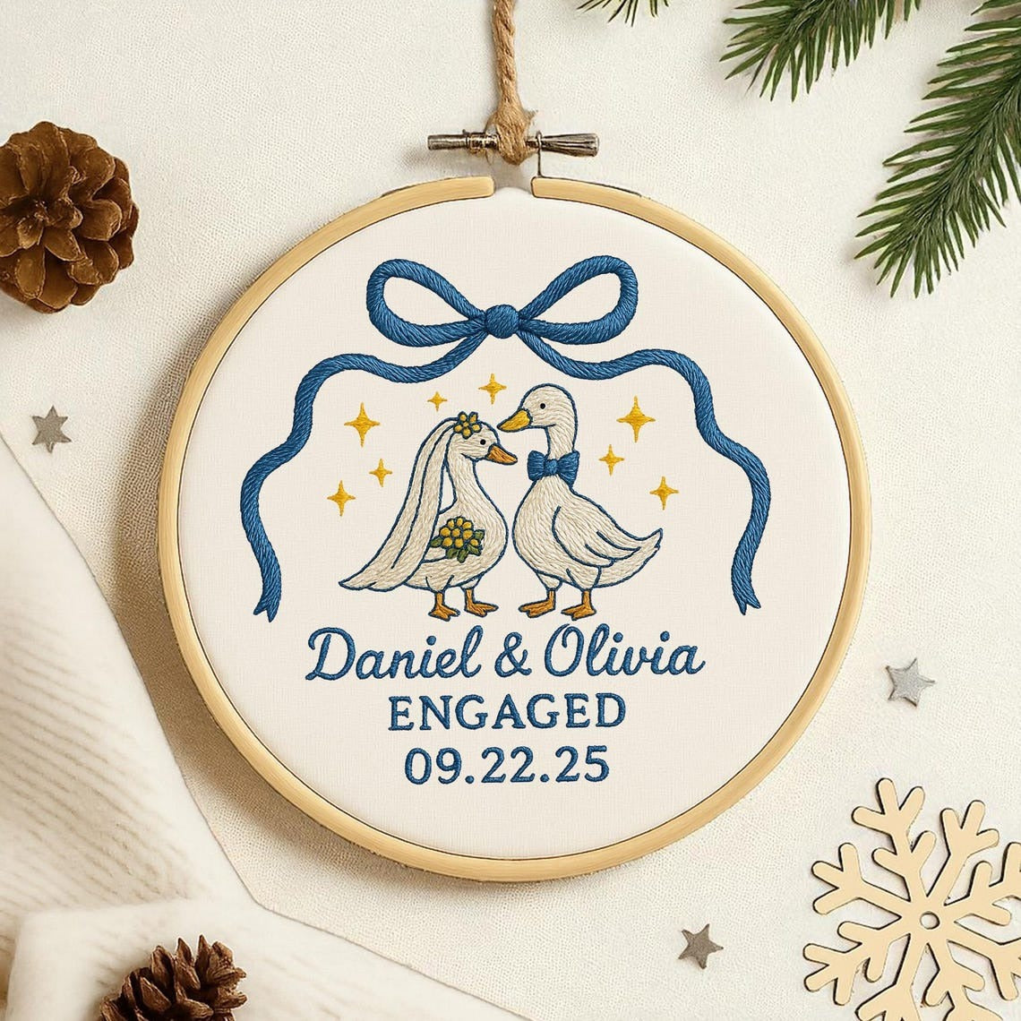 Personalized Engagement Gift for Couple, Custom Silly Goose Engaged Ornament, Engagement Keepsake Ornament Handmade