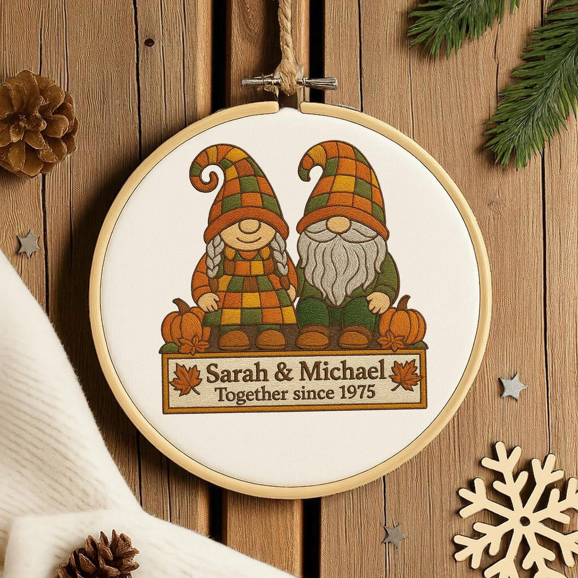 Handmade Gnome Couple Growing Old Together Ornament, Custom Gnome Couple Xmas Ornament, Anniversary for Husband Wife