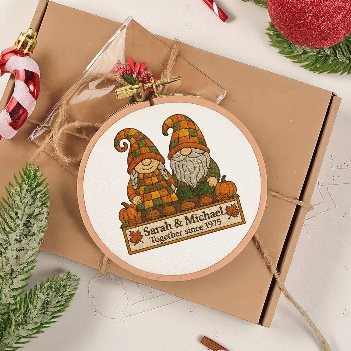 Handmade Gnome Couple Growing Old Together Ornament, Custom Gnome Couple Xmas Ornament, Anniversary for Husband Wife
