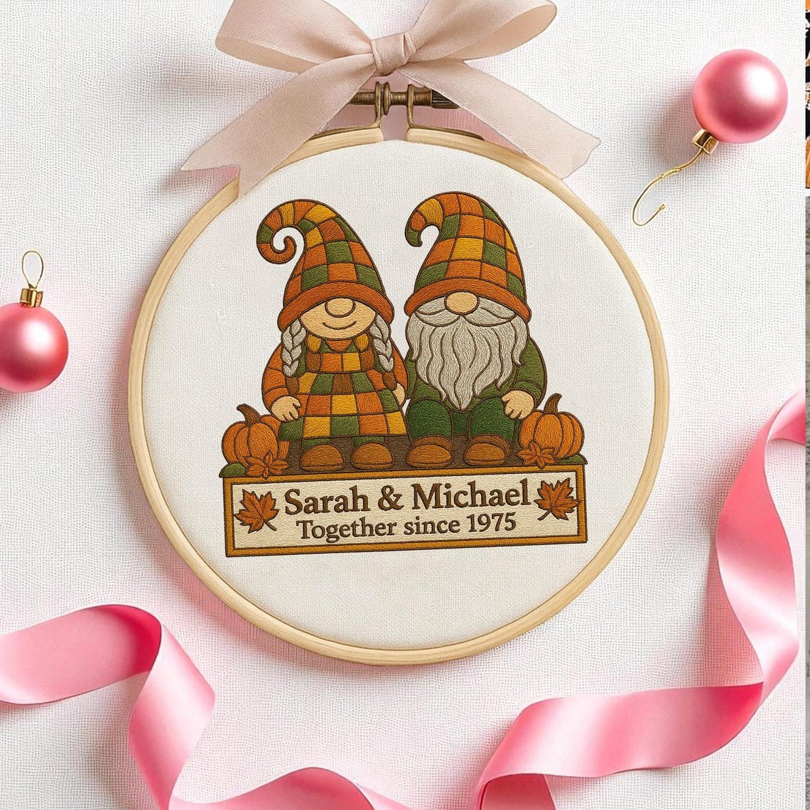 Handmade Gnome Couple Growing Old Together Ornament, Custom Gnome Couple Xmas Ornament, Anniversary for Husband Wife