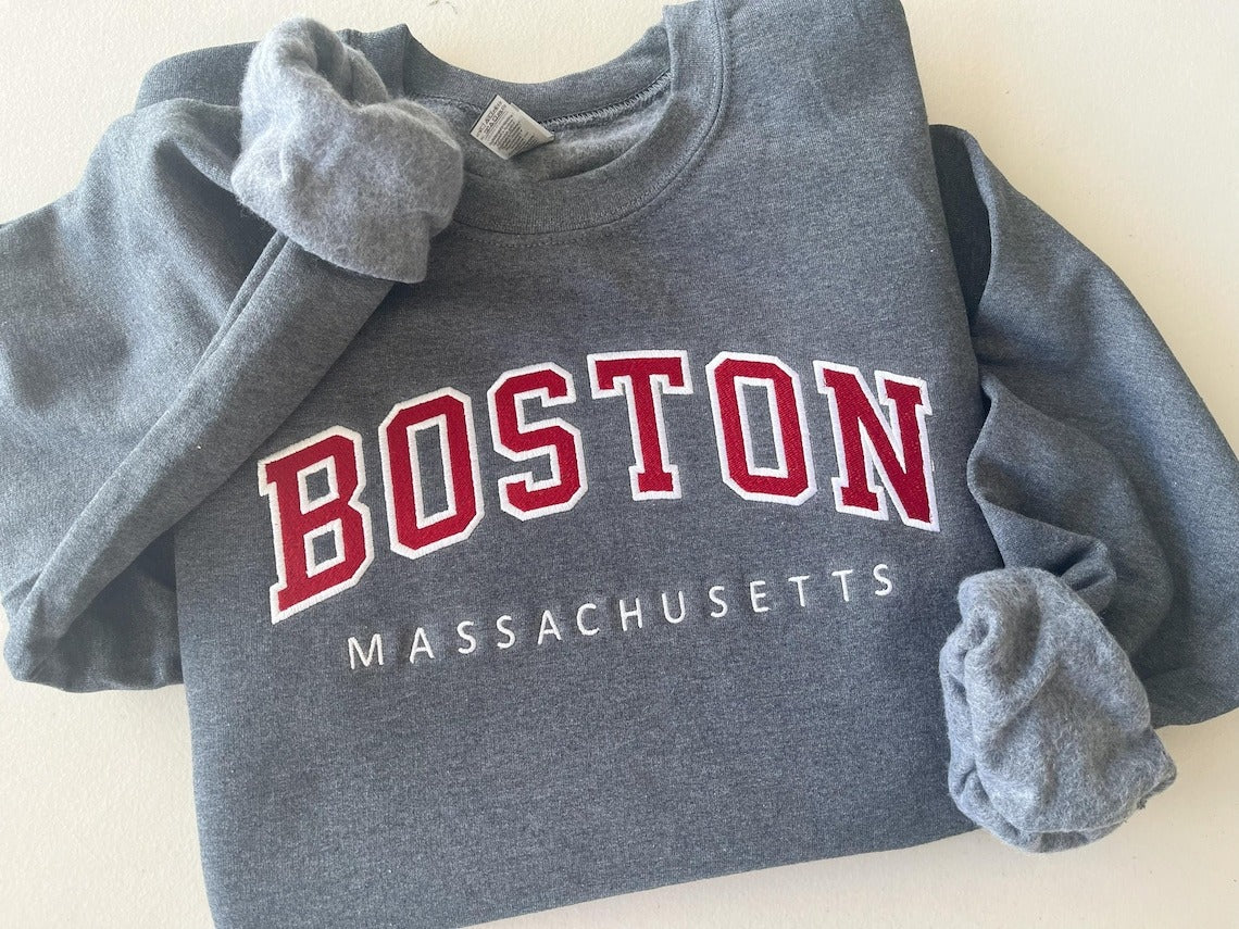 Custom Filled Embroidered Varsity Crewneck, University Sweaters