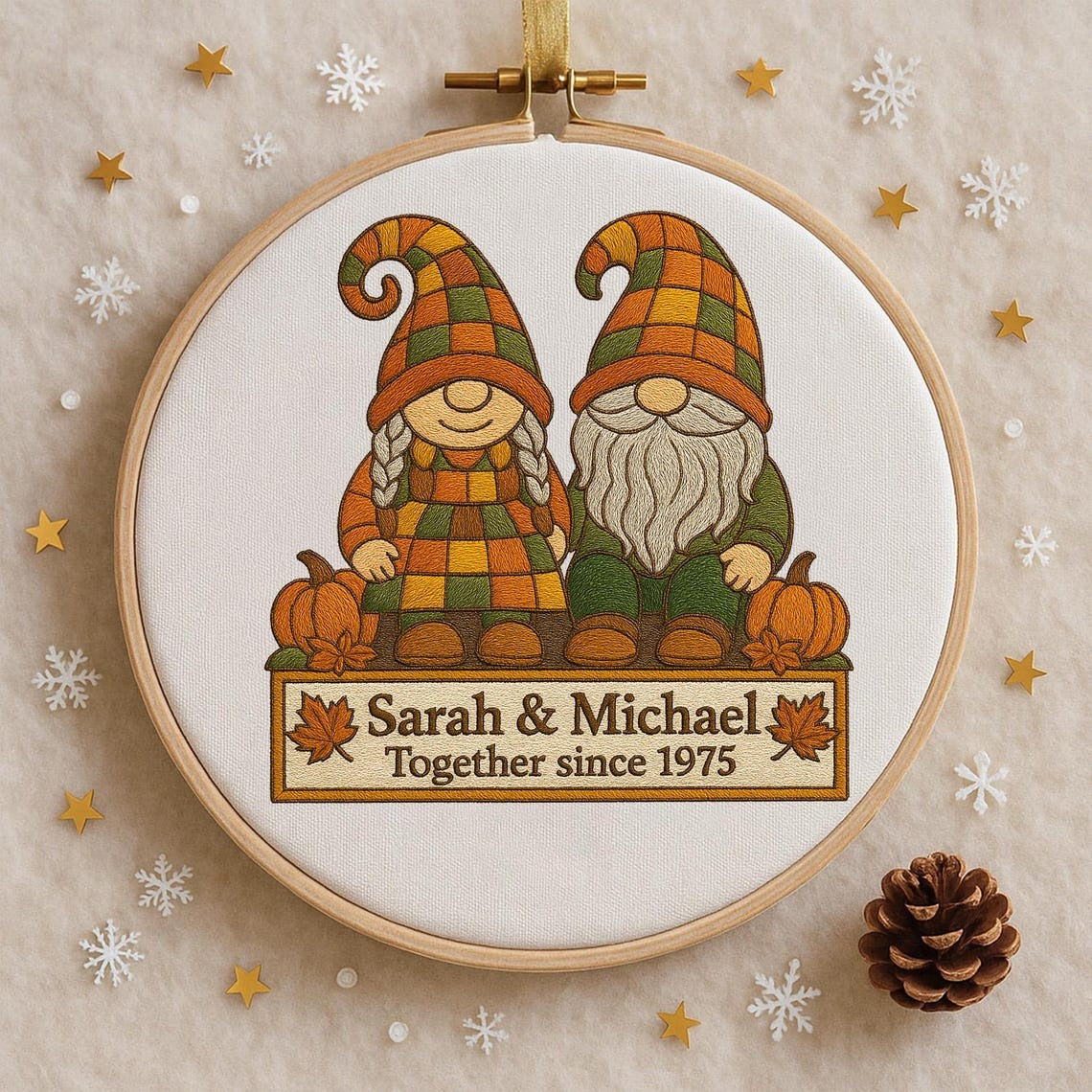 Handmade Gnome Couple Growing Old Together Ornament, Custom Gnome Couple Xmas Ornament, Anniversary for Husband Wife