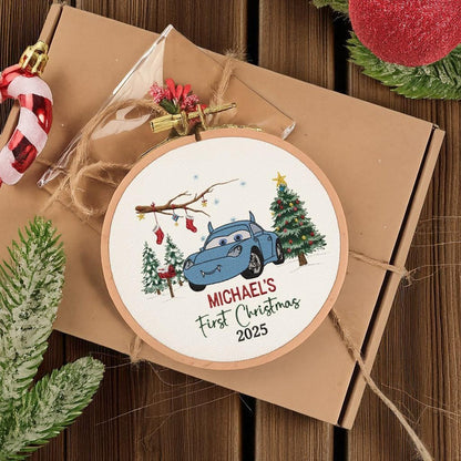 Babys First Christmas Ornament, New Baby Gift, Custom Mcqueen Sally Ornament Keepsake, Personalized Embroidered Ornament Baby First