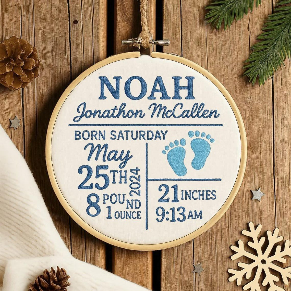 Personalized Birth Announcement Ornament, Custom Newborn Baby Birth Stats Keepsake, Customized Baby Shower Gift Present