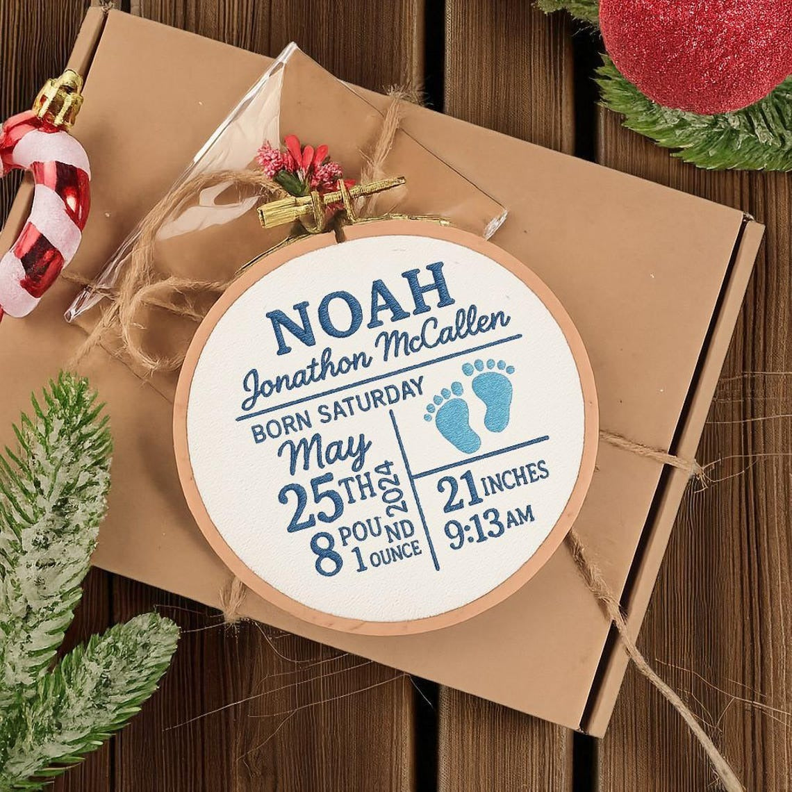 Personalized Birth Announcement Ornament, Custom Newborn Baby Birth Stats Keepsake