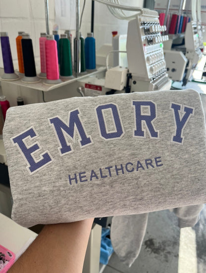 Custom Filled Embroidered Varsity Crewneck, University Sweaters