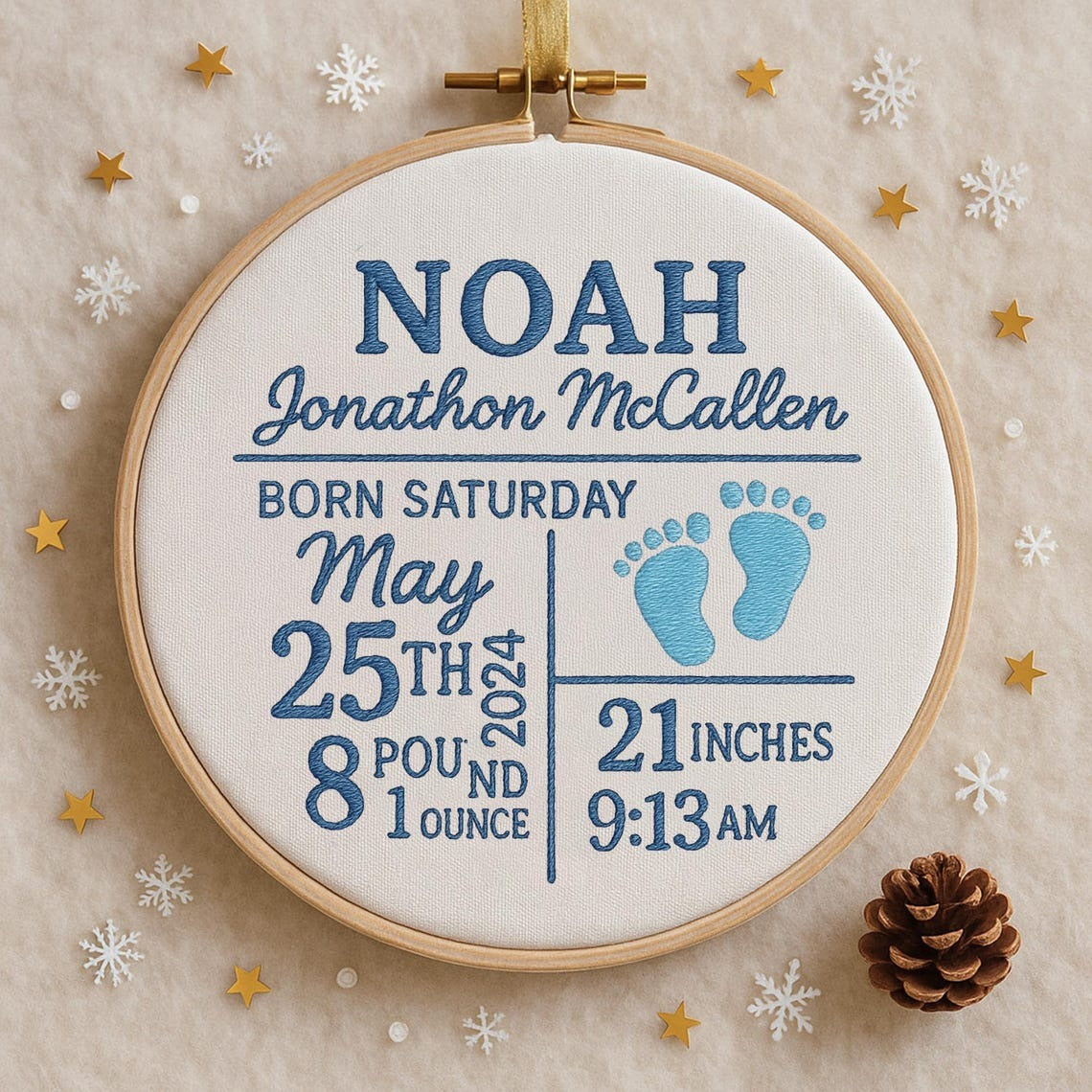 Personalized Birth Announcement Ornament, Custom Newborn Baby Birth Stats Keepsake