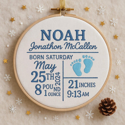 Personalized Birth Announcement Ornament, Custom Newborn Baby Birth Stats Keepsake