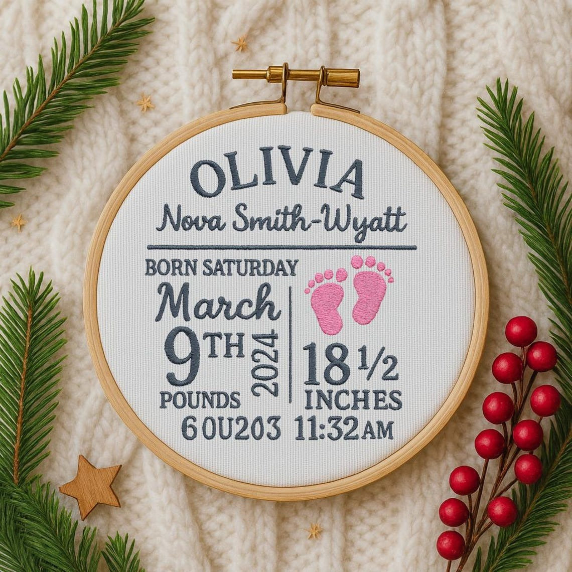 Personalized Birth Announcement Ornament, Custom Newborn Baby Birth Stats Keepsake