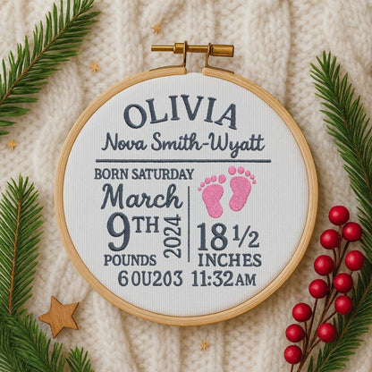 Personalized Birth Announcement Ornament, Custom Newborn Baby Birth Stats Keepsake