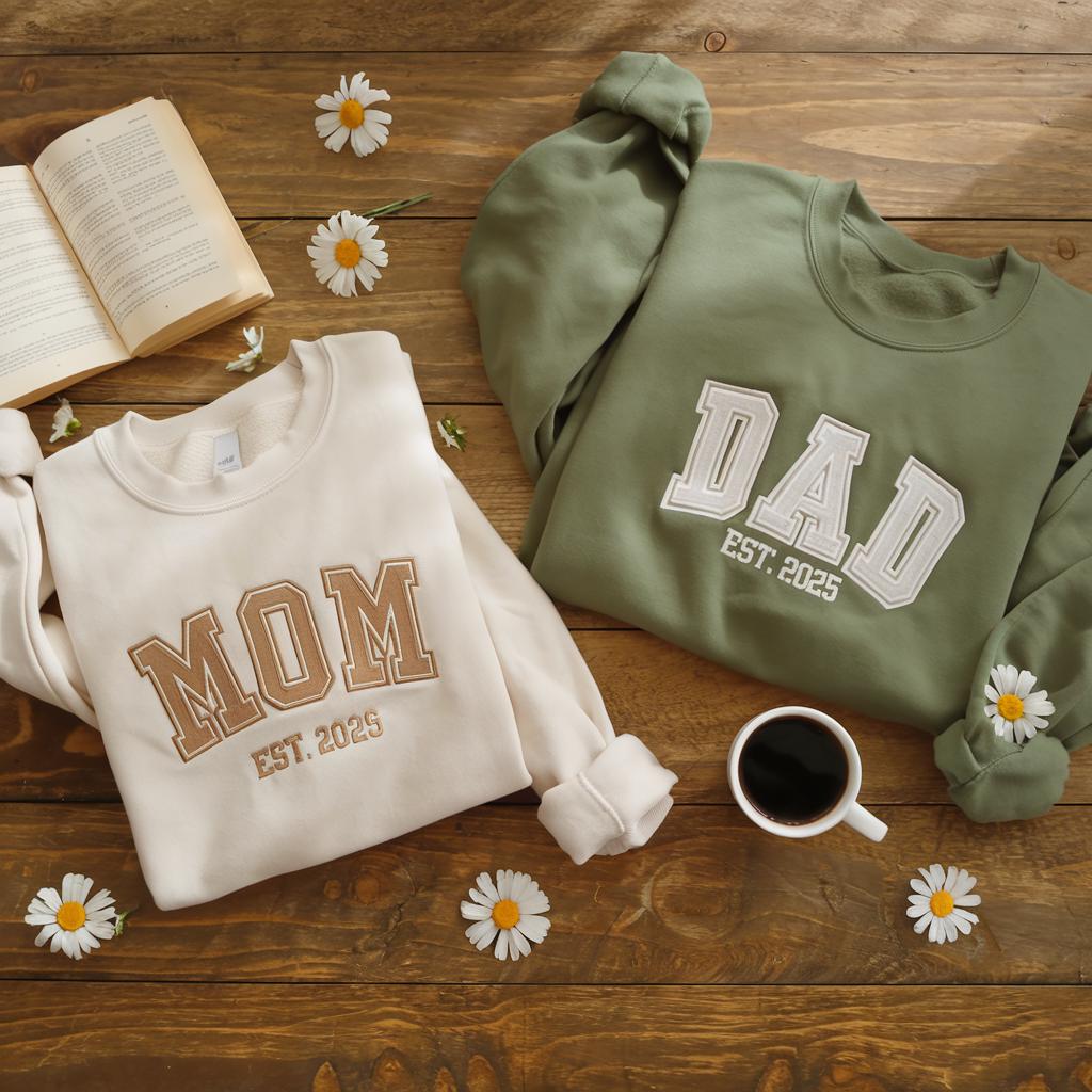 Personalized Mom and Dad EST Sweatshirts, Valentine Matching Couple Gift