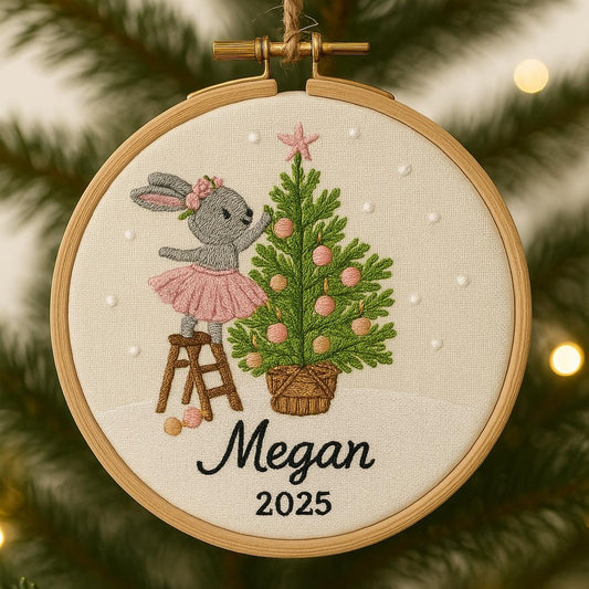 Personalized Embroidered Bunny Christmas Ornament, Kids Holiday Keepsake
