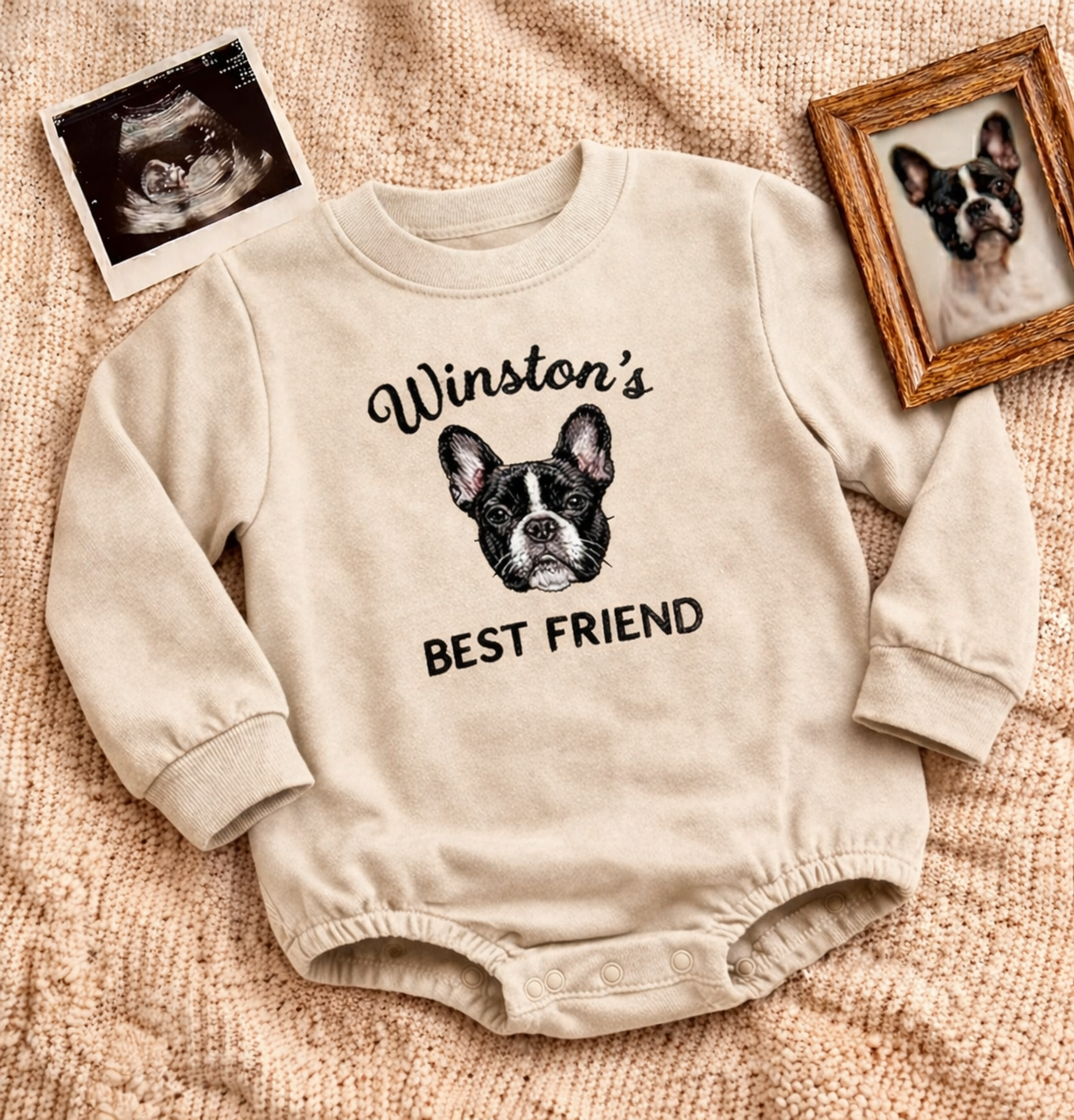 French Bulldog Baby Onesie – Personalized Embroidered Gift for Mom