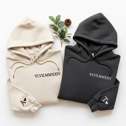 Matching Roman Numeral Hoodies Custom Valentine’s Gift for Couples