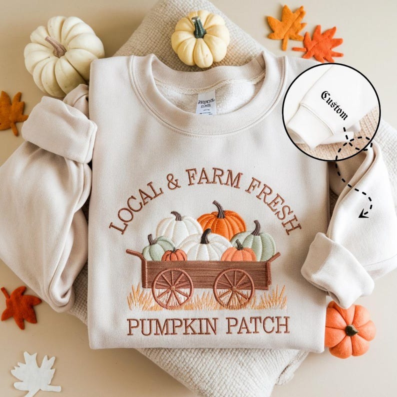 Halloween Embroidered Pumpkin Patch Sweatshirt, Autumn Sweatshirt, Pumpkin Crewneck, Halloween Gift, Cozy Fall Aesthetic, fall vibes gift