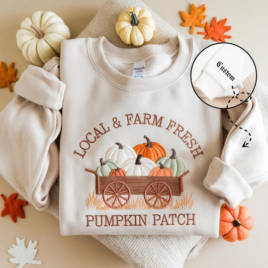 Halloween Embroidered Pumpkin Patch Sweatshirt, Autumn Sweatshirt, Pumpkin Crewneck, Halloween Gift, Cozy Fall Aesthetic, fall vibes gift