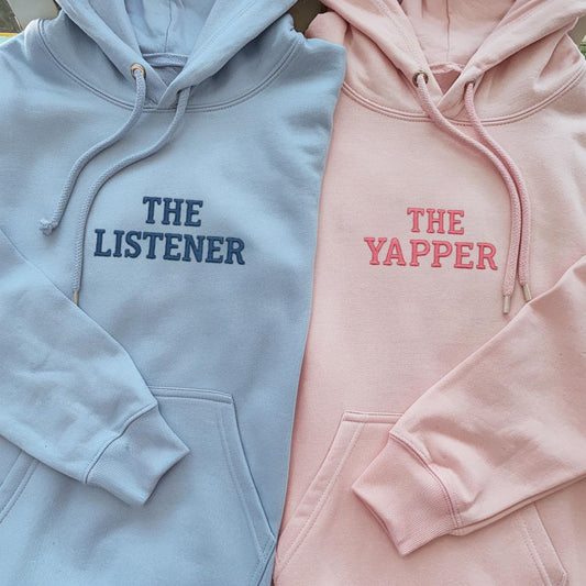 Embroidered Listener and Yapper Embroidered Hoodies, Cute Matching Couple Valetine's Gift
