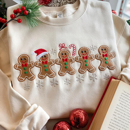 Embroidered Christmas Gingerbread Cookies Sweatshirt, Festive Holiday Outfit