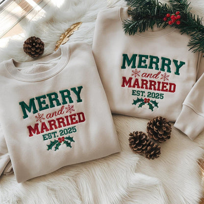 Merry and Married Embroidered Christmas Sweatshirts, Valentine's Day Gift