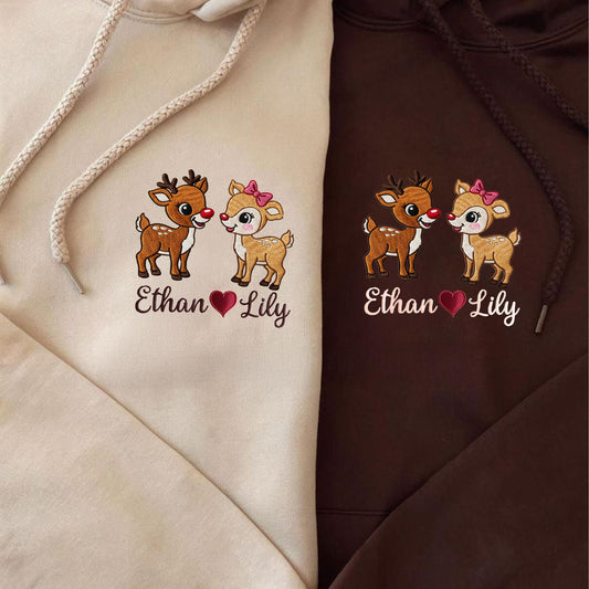 Custom Reindeer Couple Hoodies, Sweatshirt, Valentine's Day Gift