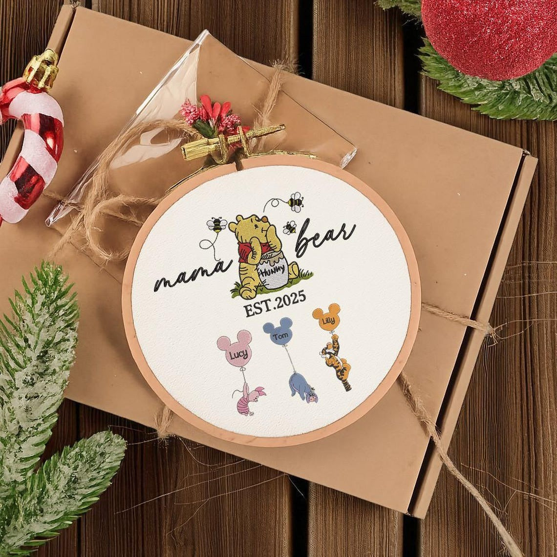 Personalized Mama Bear Christmas Ornament, Mama Est Handmade Ornament, Gift For Mom, Nana, Grandma, Gigi, Decor Xmas