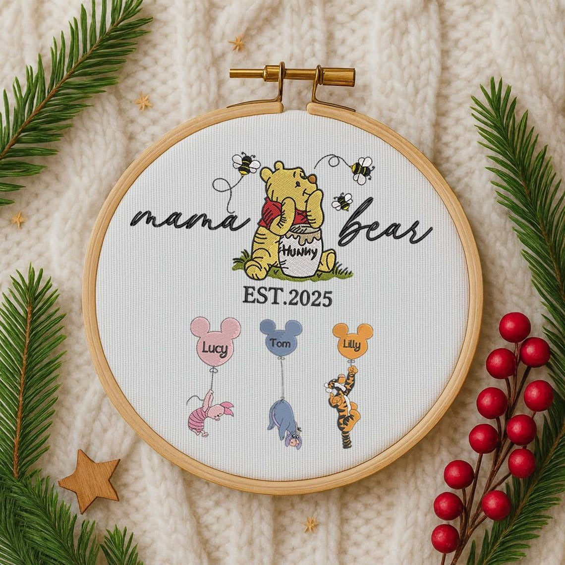Personalized Mama Bear Christmas Ornament, Mama Est Handmade Ornament, Gift For Mom, Nana, Grandma, Gigi, Decor Xmas