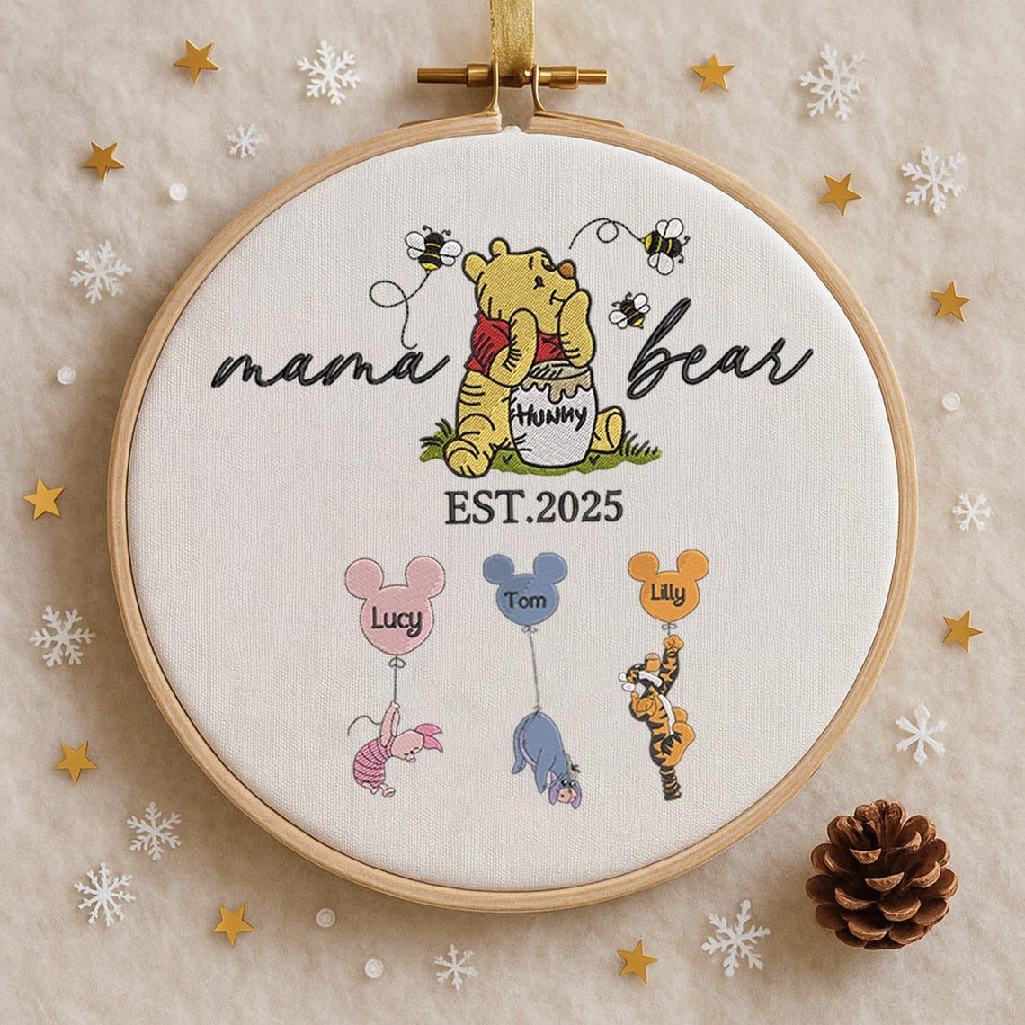 Personalized Mama Bear Christmas Ornament, Mama Est Handmade Ornament, Gift For Mom, Nana, Grandma, Gigi, Decor Xmas