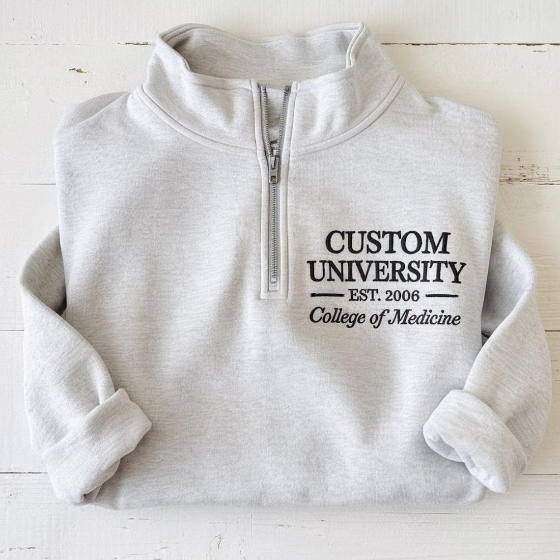 Embroidered University Quarter Zip Pullover, Custom College Shirt, Personalized School Sweatshirt University Sweatshirt Personalized College