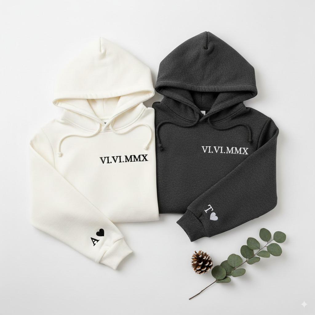 Matching Roman Numeral Hoodies Custom Valentine’s Gift for Couples
